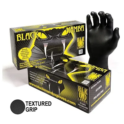 Black Mamba Black Powder Free Textured Nitrile Gloves (Large) 100 Per Box