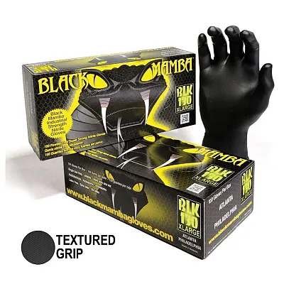 Black Mamba Black Powder Free Textured Nitrile Gloves (X-Large) 100 Per Box