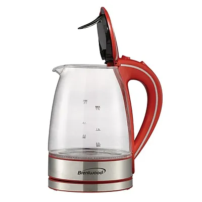 Brentwood Kt-1900R 1,100-Watt 1.8-Qt. 7-Cup Cordless Tempered-Glass Electric Ket