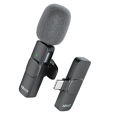 Bower Wa-Lapmic Rechargeable Wireless Lapel Microphone With Windscreen, Clip, An