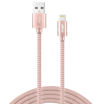 Xyst Xys-L10704B Charge And Sync Usb To Lightning Braided Cable, 10 Ft. (Rose Go