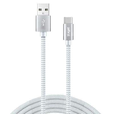 Xyst Xys-Tc10604B Charge And Sync Usb To Usb-C Braided Cable, 10 Ft. (White)