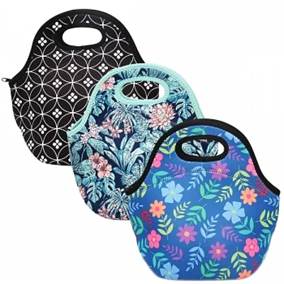 Brentwood Insulated Neoprene Womens Lunch Bags, 3 Piece Set