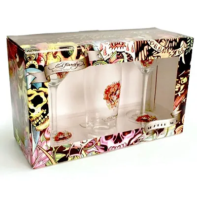 Don Ed Hardy Martini Shaker w/ 2 - 6 fl. oz Glasses BAR-0001