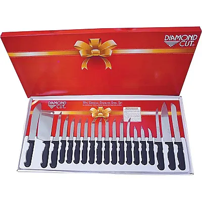 Diamond Cut 19pc Cutlery Set in White/Red Bow Box-CTDC19