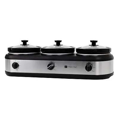 Culinary Chef Ccsc3105-Ss 420-Watt Triple Slow Cooker And Buffet Server With Thr