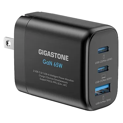 Gigastone Gs-Pd-7653B-R 65-Watt 3-Port Usb-C And Usb-A Gan Wall Charger With Int