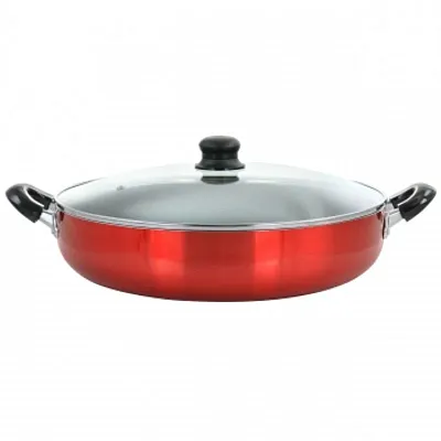 Better Chef 14 Inch Red Aluminum Deep Fryer Pan with Glass Lid