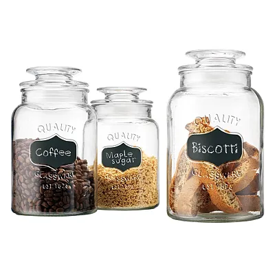 Eurohome Ew65079 Glass Canister With Chalkboard Label 3-Piece Set