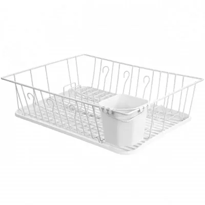 MegaChef 17.5 Inch White Single Level Dish Rack with 14 Plate Positioners and a