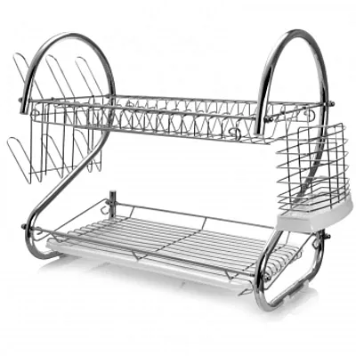 MegaChef 16 Inch Two Shelf Dish Rack with Easily Removable Draining Tray, 6 Cup