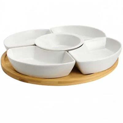 Elama Signature 12 1/4 Inch 6-Piece Lazy Susan Appetizer and Condiment Server Se