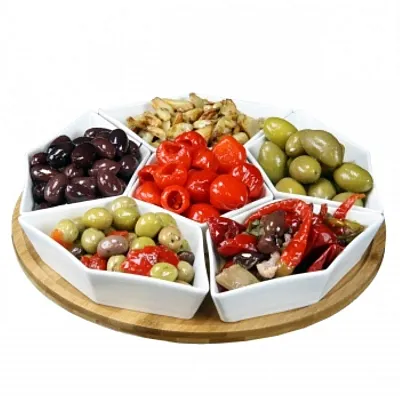 Elama Signature 12 Inch 7-Piece Condiment Server Set with a Bamboo Lazy Suzan Se