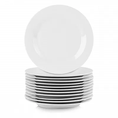 Elama Professional Kitchen 12 Piece Round Porcelain Salad Plate Set in White