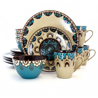 Elama Clay Heart 16 Piece Luxurious Stoneware Dinnerware with Complete Setting f