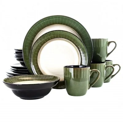 Elama Grand Jade 16 Piece Luxurious Stoneware Dinnerware with Complete Setting f