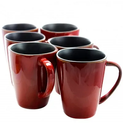 Elama Harland 14 Ounce 6 Piece Luxe and Large Stoneware Dinner Mugs in Red