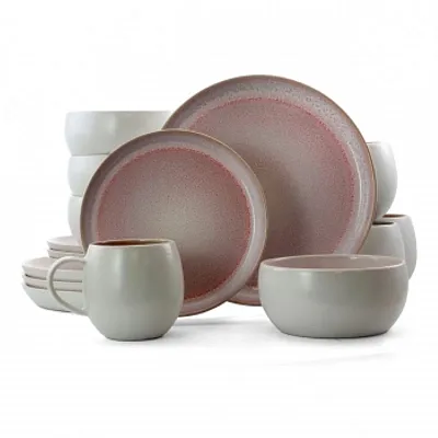 Elama Mocha Muave 16 Piece Luxurious Stoneware Dinnerware with Complete Setting