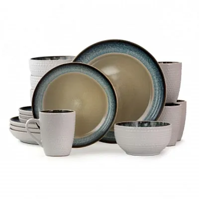 Elama Modern Dot 16 Piece Luxurious Stoneware Dinnerware with Complete Setting f