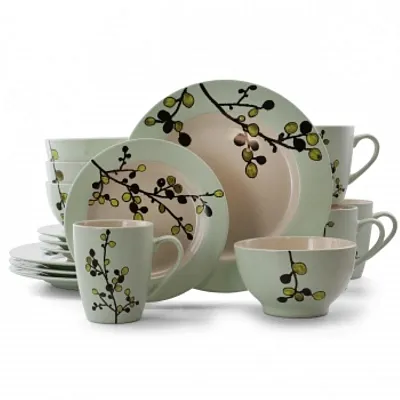 Elama Retro Bloom 16 Piece Luxurious Stoneware Dinnerware with Complete Setting