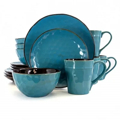 Elama Sea Glass 16 Piece Luxurious Stoneware Dinnerware with Complete Setting fo