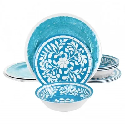 Elama Telly 12 Piece Melamine Dinnerware Set in Teal