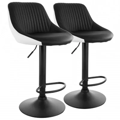 Elama 2 Piece Faux Leather Adjustable Bar Stool in Black and White with Black Ba
