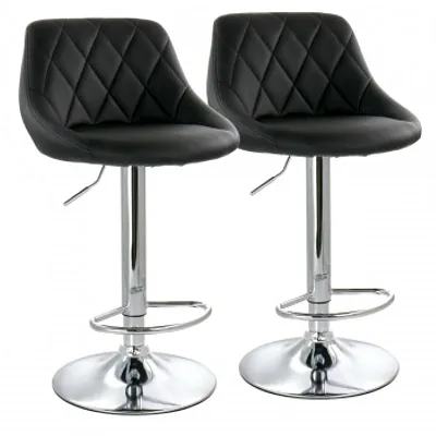 Elama 2 Piece Diamond Stitched Faux Leather Bar Stool in Black with Chrome Base