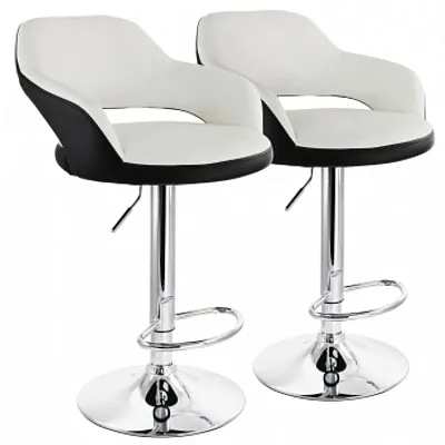 Elama 2 Piece Adjustable Faux Leather Bar Stool in White with Black Trim and Chr