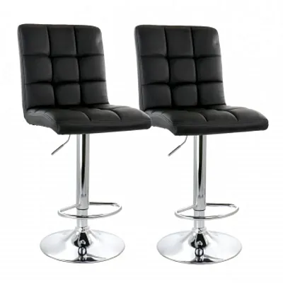 Elama 2 Piece Square Tufted Faux Leather Adjustable Bar Stool in Black with Chro