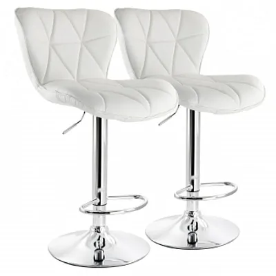 Elama 2 Piece Diamond Tufted Faux Leather Adjustable Bar Stool in White with Chr