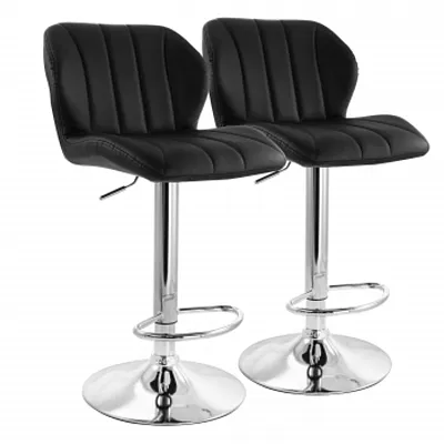 Elama 2 Piece Adjustable Faux Leather Stripe Tufted Bar Stool in Black with Chro