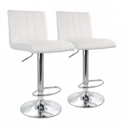 Elama 2 Piece Tufted Faux Leather Adjustable Bar Stool in White with Chromed Bas
