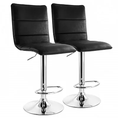 Elama 2 Piece Vintage Faux Leather Adjustable Bar Stool in Black with Chrome Bas