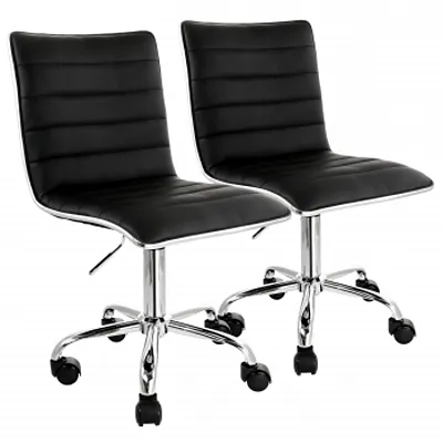 Elama 2 Piece Adjustable Faux Leather Rolling Office Chair in Black with Chrome