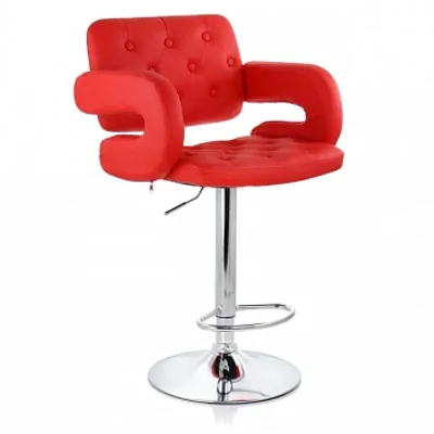 Elama Faux Leather Tufted Bar Stool in Red with Chrome Base and Adjustable Heigh