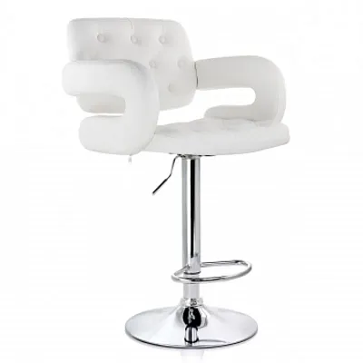 Elama Faux Leather Tufted Bar Stool in White with Chrome Base and Adjustable Hei