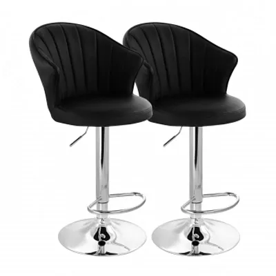 Elama 2 Piece Shell Back Faux Leather Adjustable Bar Stool in Black with Chrome