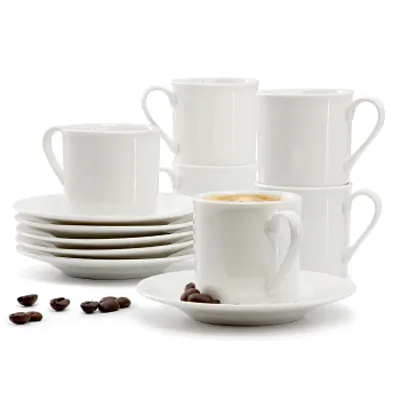 Elama Aspin 12 Piece 2.5 Ounce Porcelain Espresso Cup Set in White with Saucers