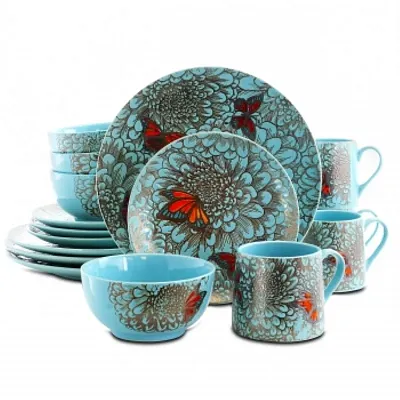 Elama&#039;s Butterfly Garden 16 Piece Stoneware Dinnerware Set
