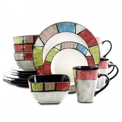 Elama&#039;s Country Cottage16 Piece Stoneware Dinnerware Set