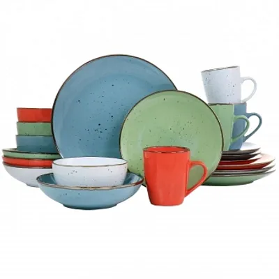 Elama Evelyn 20 Piece Mix and Match Round Stoneware Dinnerware Set in Assorted C