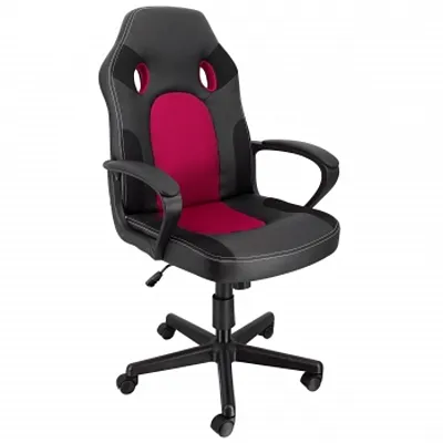Elama High Back Adjustable Faux Leather and Mesh Office Chair in Black and Burgu