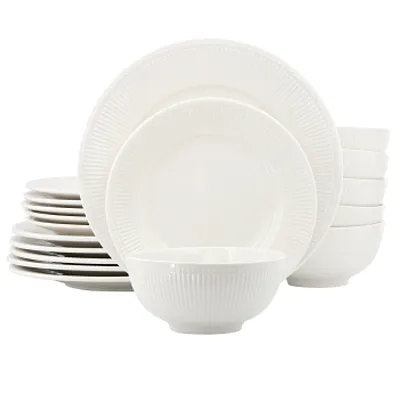 Elama Farrah 18 Piece Round Stoneware Dinnerware Set in White
