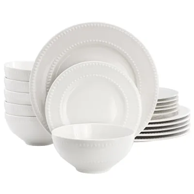 Elama Faye 18 Piece Embossed Dot Stoneware Dinnerware Set in White