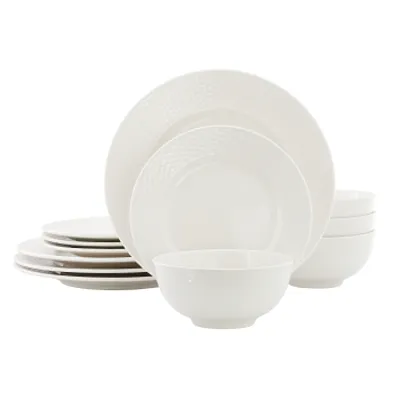 Elama Gemma 12 Piece Stoneware Dinnerware Set in White