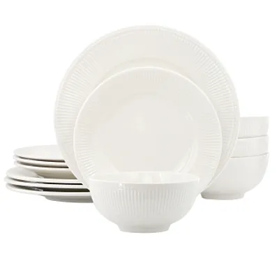 Elama Gianna 12 Piece Round Stoneware Dinnerware Set in White