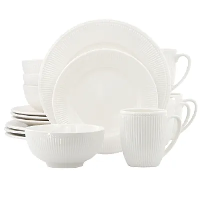 Elama Gretel 16 Piece Round Stoneware Dinnerware Set in White