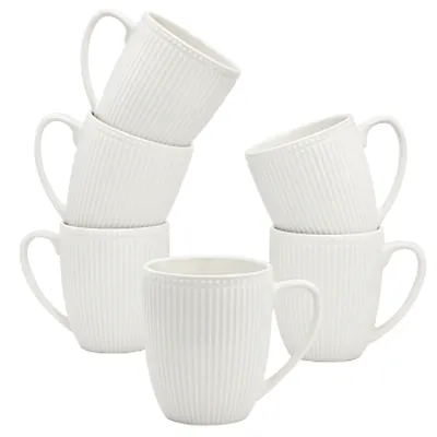 Elama Gretel 6 Piece Round Stoneware 12 Ounce Mug Set in White