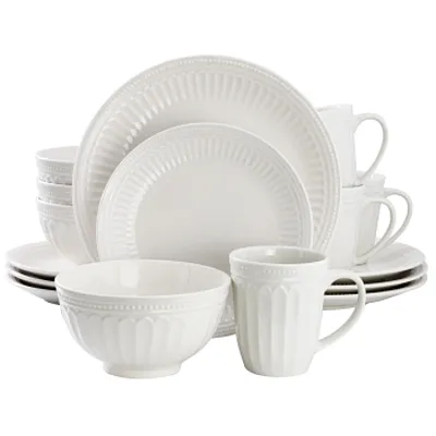 Elama Hansel 16 Piece Embossed Arch Stoneware Dinnerware Set in White
